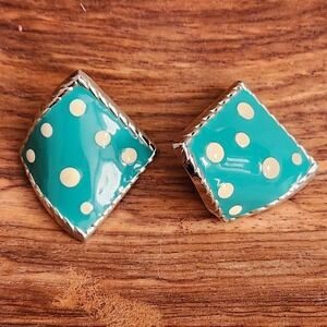 Vintage Teal Polka Dot Earrings